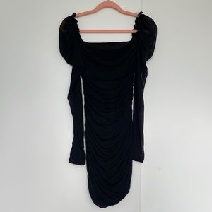 Long Sleeve Mesh Ruched Dress
